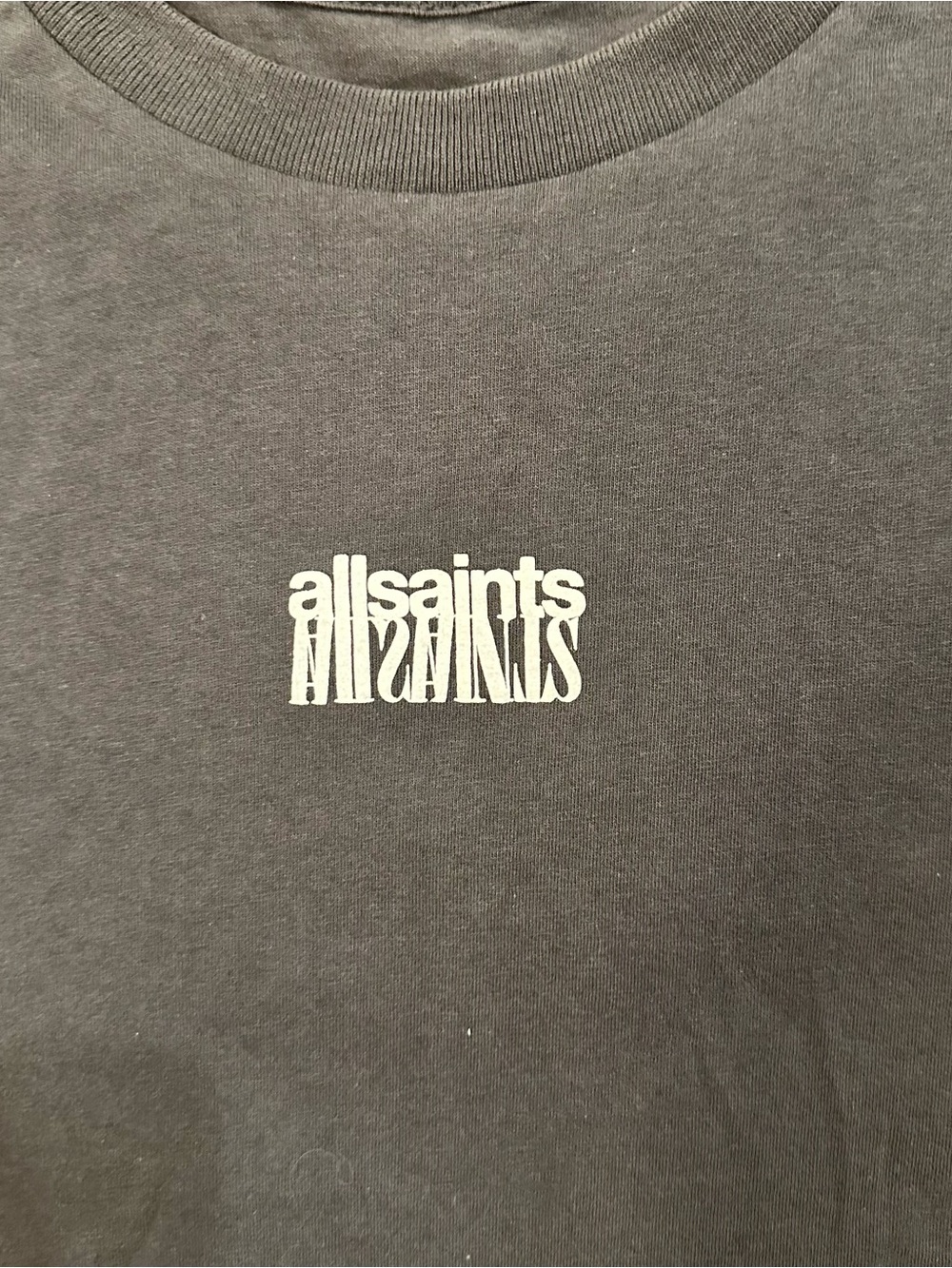 All Saints Dark Gray Short Sleeve Tee with Center White Chest Logo Men’s XS - Picture 2 of 6